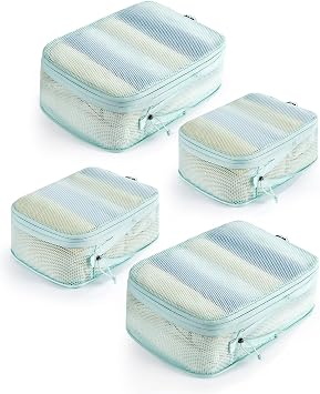 ECOHUB Compression Packing Cubes 4-Piece Set Suitcase Organiser with Compression - Up to 60% Space Saving 3-Layer Reinforced & Tear-Resistant Packing Cubes for Suitcases Made of Recycled PET (Green)