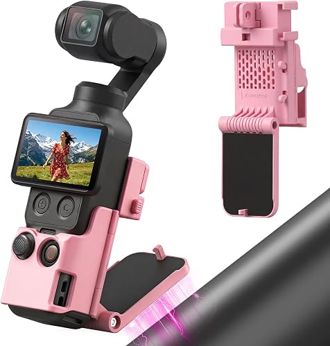 AMAZEAR Magnetic Mount for DJI Osmo Pocket 4P/4/3 Accessories, Pink | Strong magnetic hold on desks and metal surfaces,180° Adjustable,adapter clamp, Xtra Muse compatible, locking adjustable arm