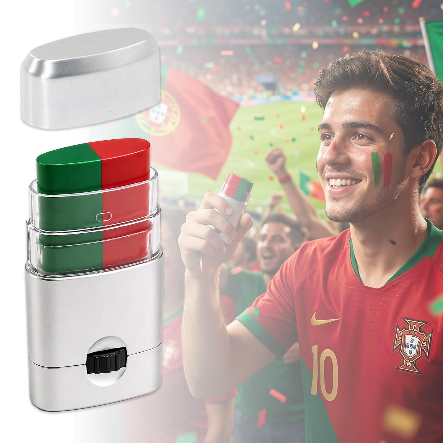3 Pack Soccer Fan Face Paint Stick, Flag Color for 2026 World Cup Games and Match Day Events (Portugal)