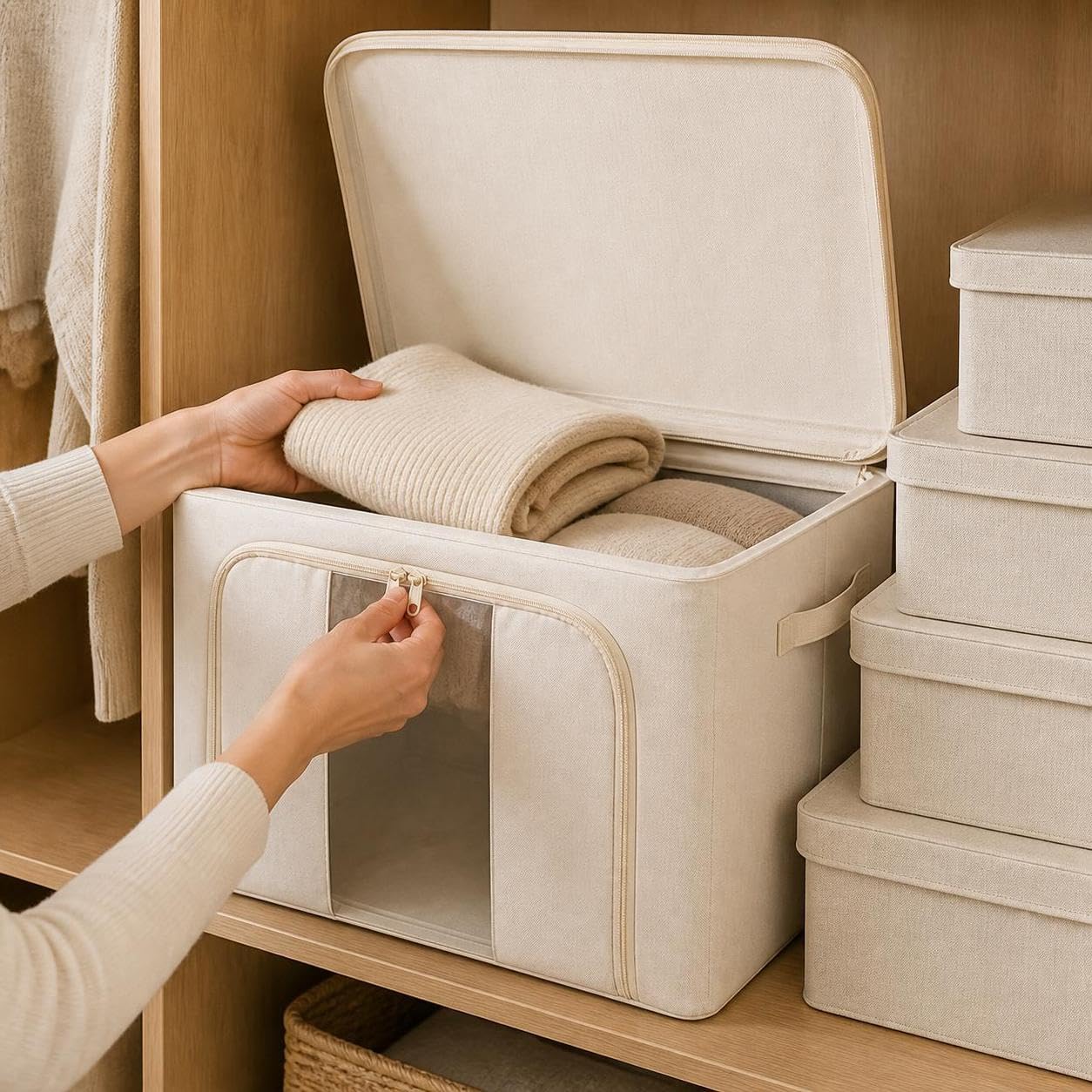 Boîte Rangement Pliable en Tissu, 100L Très grand 60x42x40cm