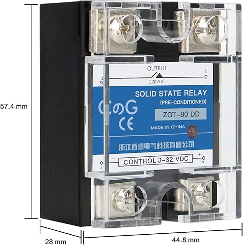Miniatura 7 de Relé de estado sólido CG SSR-80DD Entrada de CC a CC 3-32VDC a salida 5-240VDC 80A Cubierta de plástico monofásico