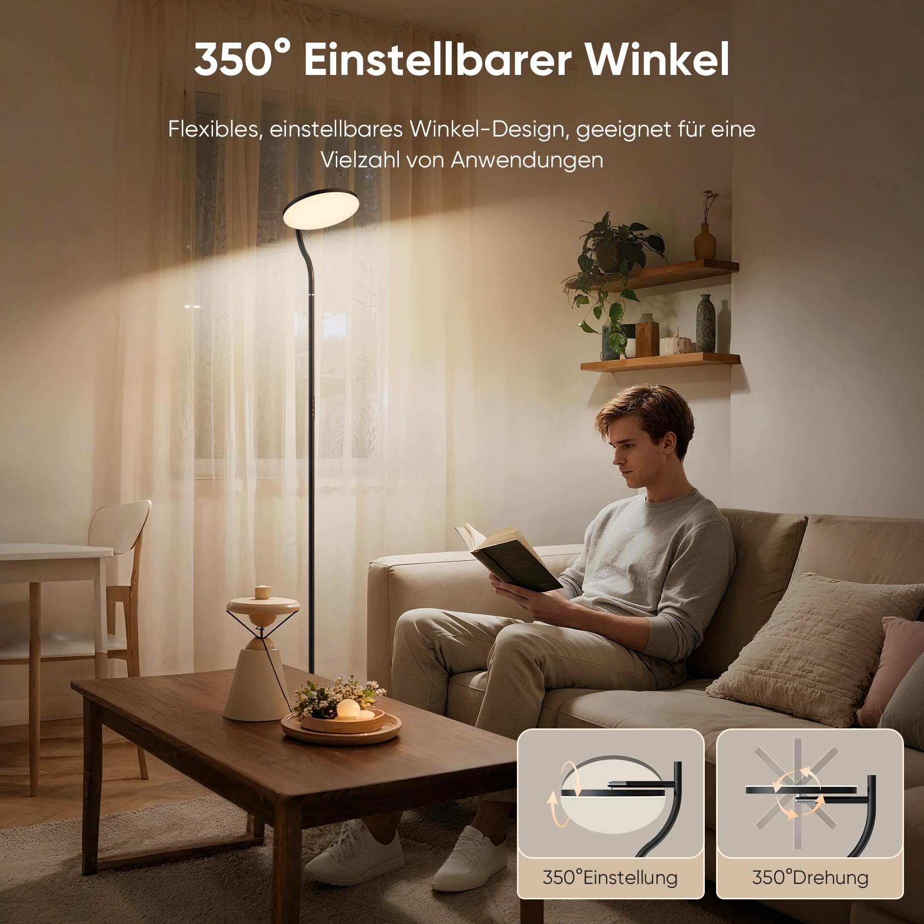 Bonsery Stehlampe Wohnzimmer Stufenlos Dimmbar, 36W Deckenfluter mit 2700K-6500K, Floor Lamp mit Fernbedienung & Touch Steuerung, 350°Drehbare Stehleuchte Modern mit Timer für Schlafzimmer Büro Lesen