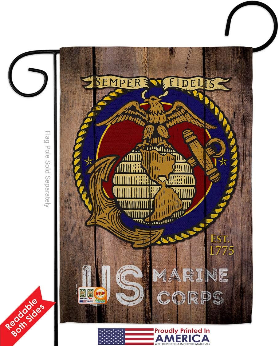 US Marine Corps Garden Flag Set with Stand Armed Forces USMC Semper Fi United State American Military Veteran Retire Official Small Gift Yard House Banner Double-Sided Made In USA 13 X 18.5