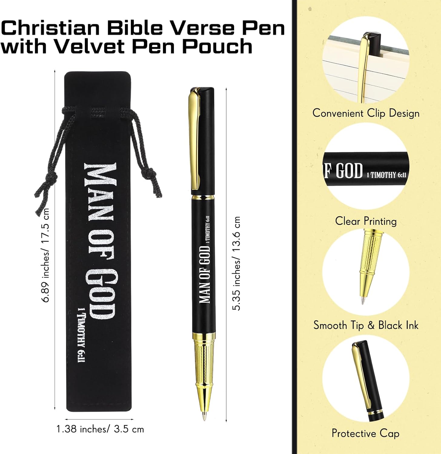 Seajan 40 Sets Man of God Pens Gifts Father's Day Christian Gifts for Men Bulk Bible Verse Ballpoint Pens with Velvet Pouch Medium Black Ink Religious Church Gift for Pastor Clergy Dad Office Baptism