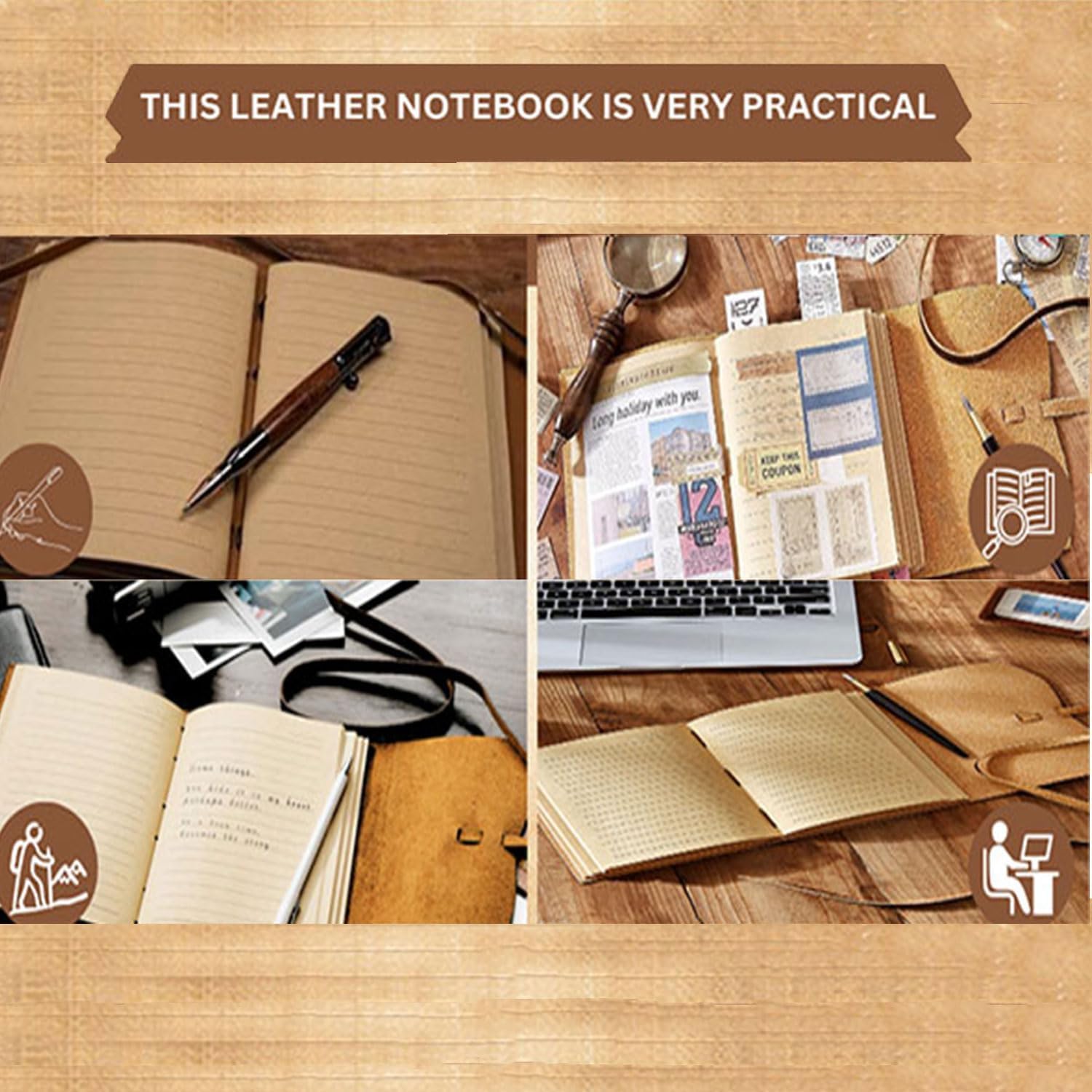Succor Handmade Genuine Leather Journal 8x6 inch – Lined Writing Notebook with 240 Thick Kraft Pages, Travel Diary, Personal Journal & Gift for Men and Women