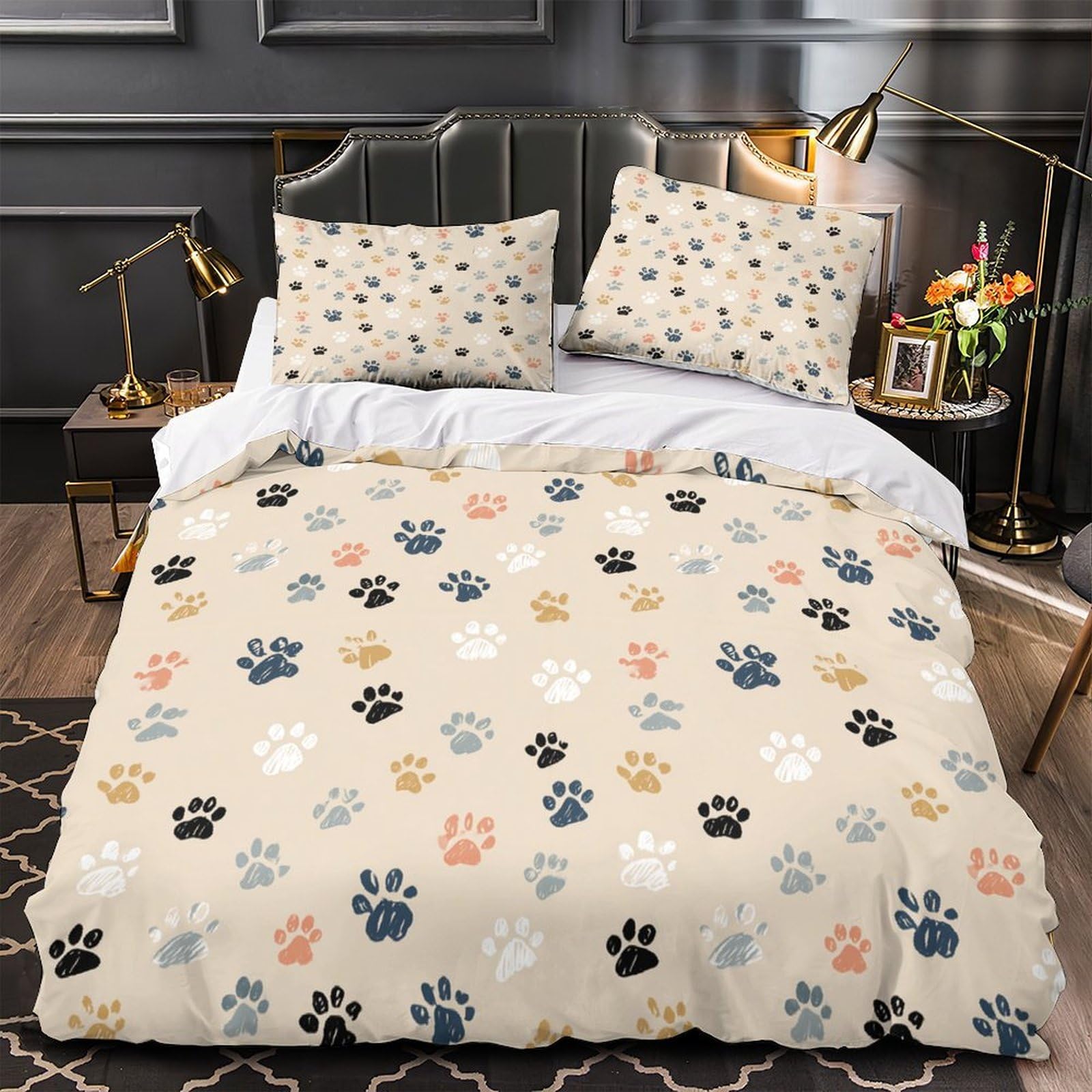 Parure de lit empreintes de pattes animaux housse de couette microfibre 140x200