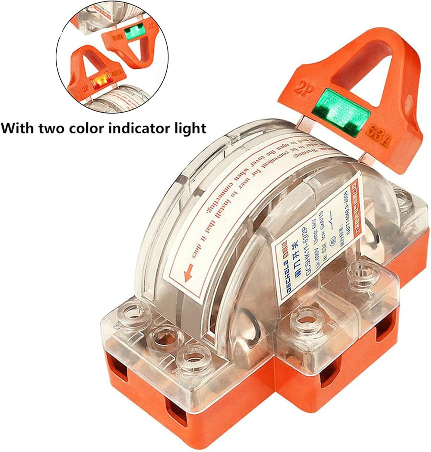 GUMMMY 1PSC/32A/63A/100A 2P Transparent with lamp Two Pole Double Throw Knife Disconnect Switch (Color : 2P 100A)