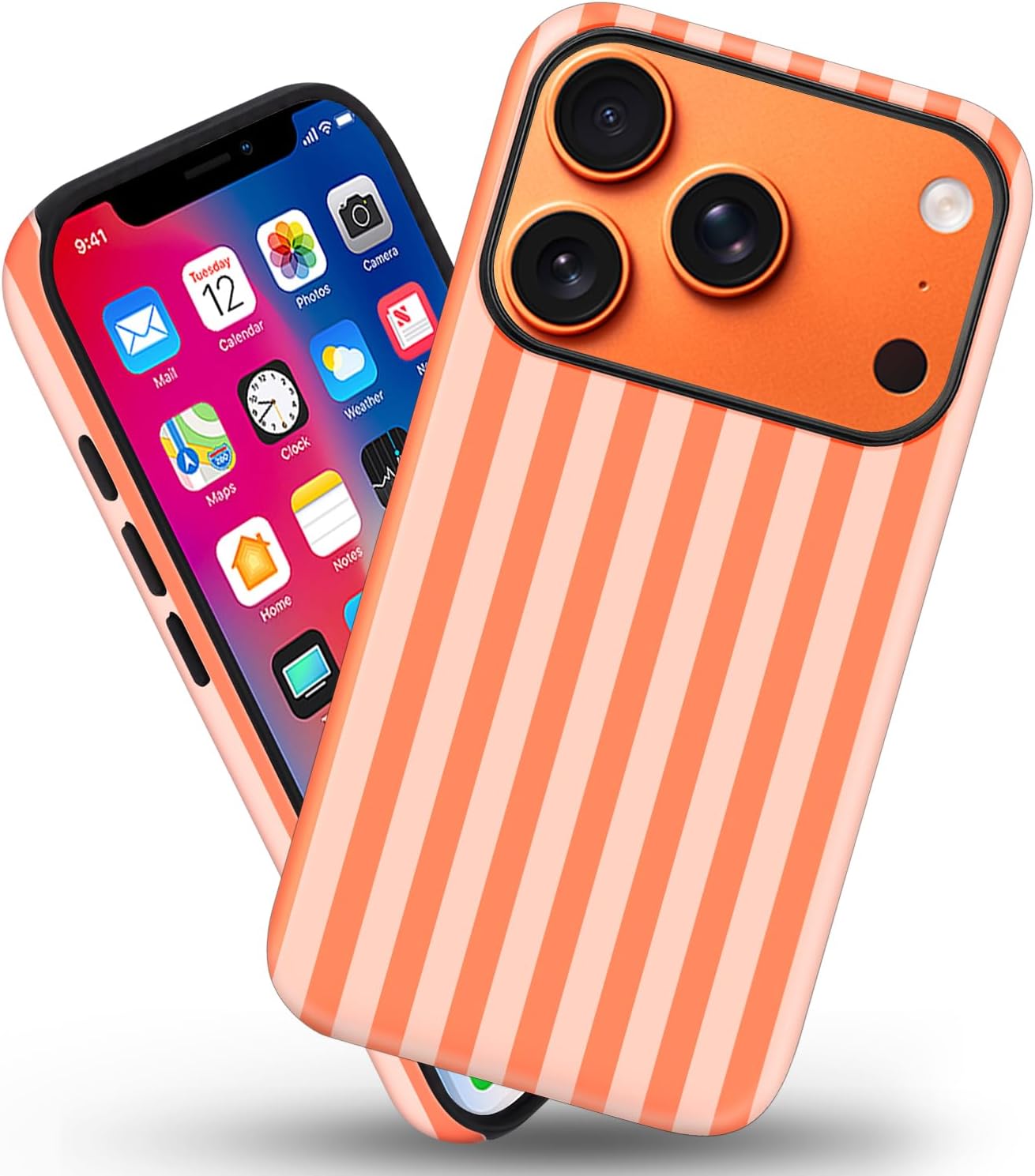 magnetic for iphone 17 pro case cute stripes phone case, shockproof slim tpu and hard pc protective phone cover compatible with magsafe designed for women girls, deep orange deep orange iphone 17 pro