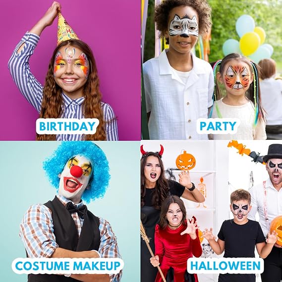 Bowitzki Face Paint Kit with 18 Face Painting Colors, 1 set brushes,Non Toxic Hypoallergenic Water Based Professional Halloween Makeup Body Face Painting Set