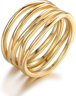 Barzel 18K Gold Plated Statement Ring for Women - Trendy 5-Row Design, Sizes 5-10, Made in Brazil