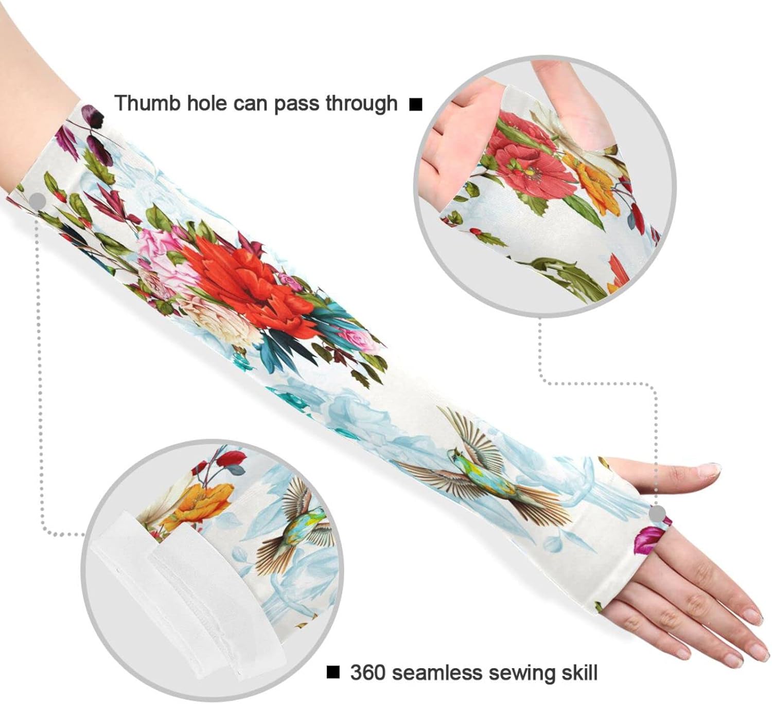 Miniatura 3 de Bird Spring Flowers Cooling Arm Sleeves for Men Women UV Sun Protection Work Sports Arm Sleeves with Thumb Hole for Football Running Golf