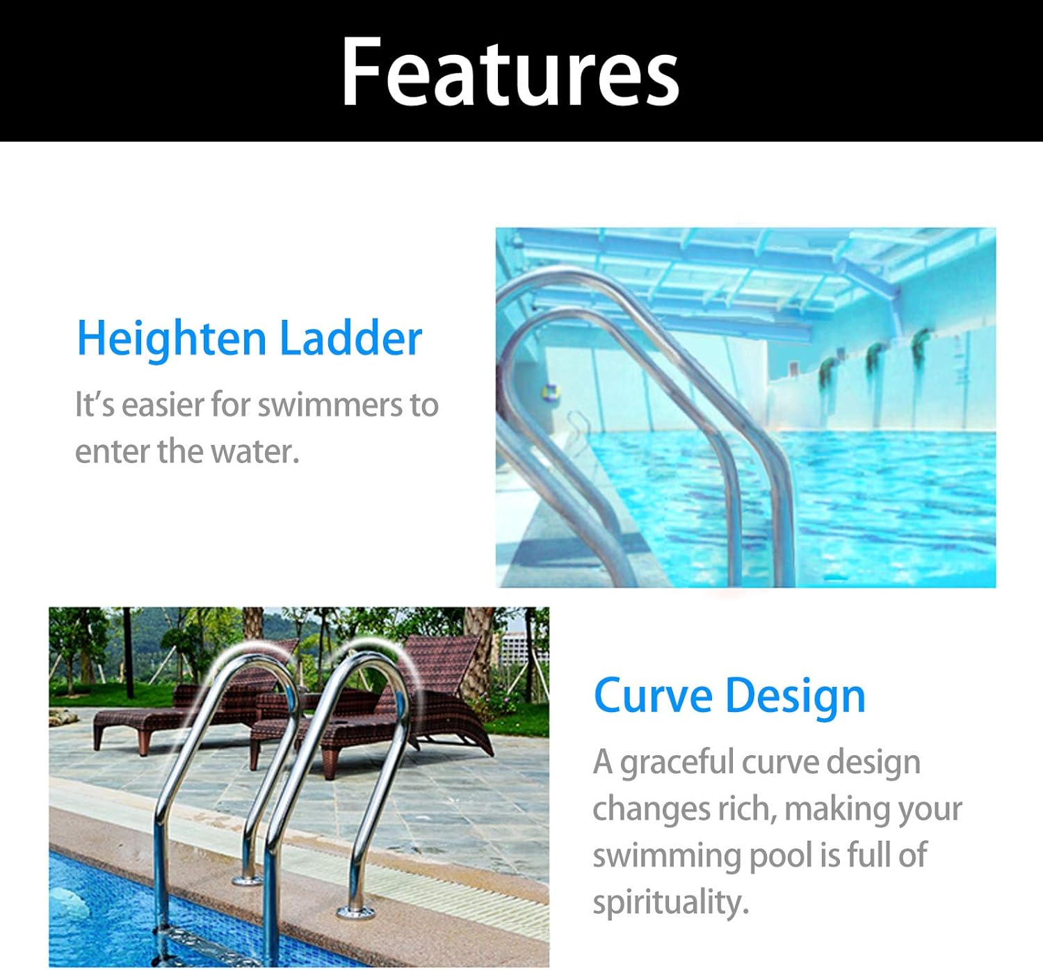 YUEWO Non-Slip 3-Step Stainless Steel In Ground Swimming Pool Ladder with Easy Mount Legs for Above Ground Pools