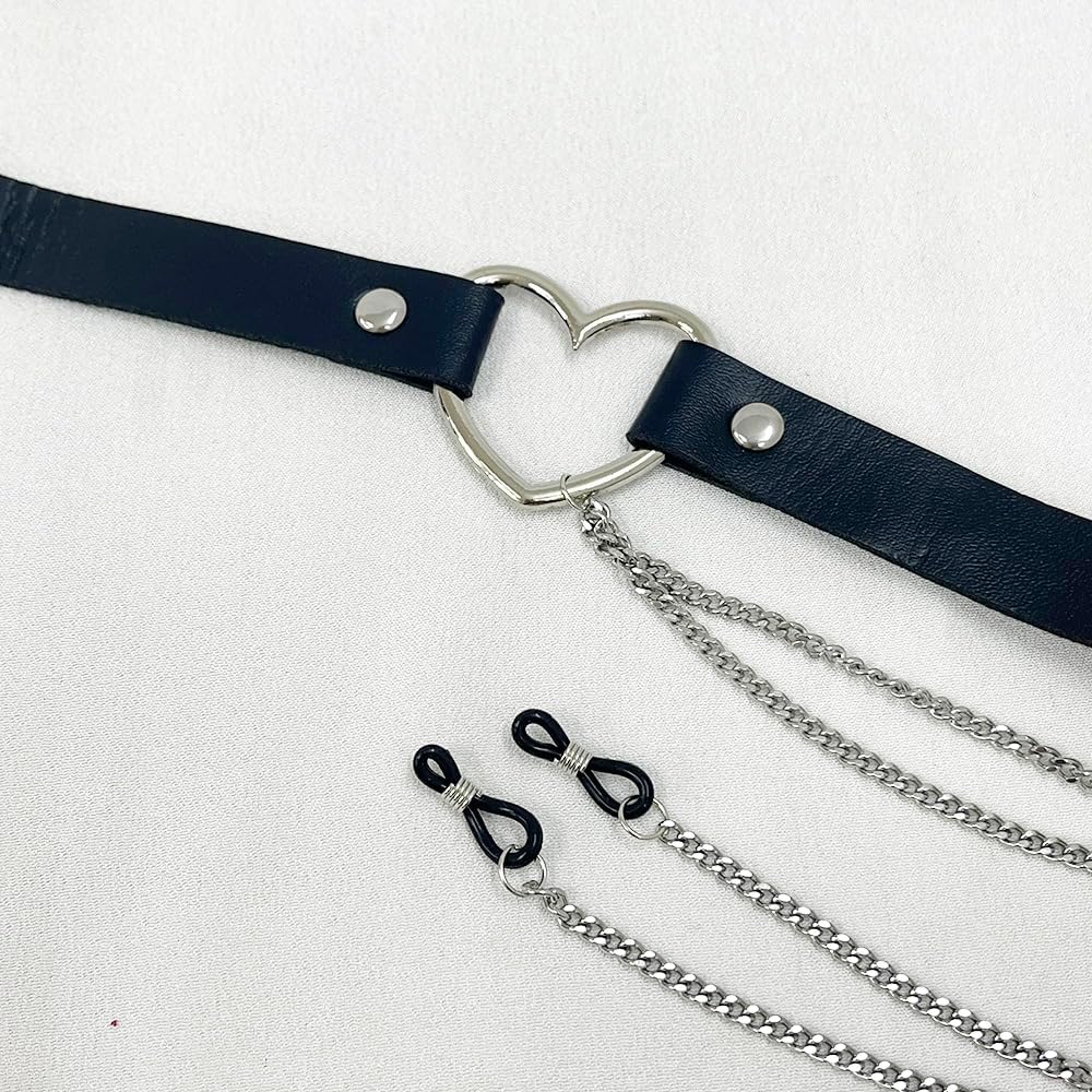 Fake Nipplerings for Women Chains Dangle Non Piercing Nipplerings PU Leather Choker Necklace Adjustable Sexy Body Chains image 2
