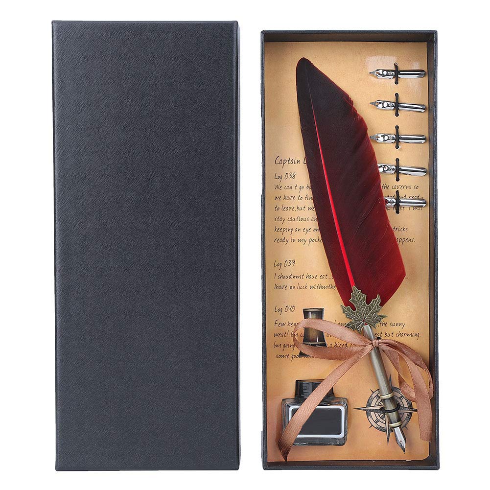 Kit Calligraphie Plume Vintage - Stylo à Encre Avec 5 Pointes Interchangeables, Sceau, Coupe-papier - Cadeau Débutant