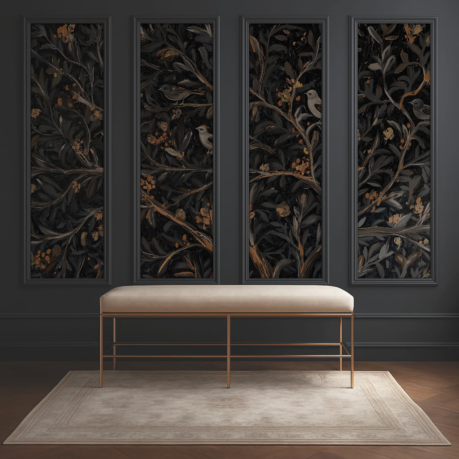 MUDECOR Wall Mural Elegant Birds in Dark Foliage Removable Self-Adhesive Wallpaper Wall Decoration for Bedroom Living Room - 66"x96"