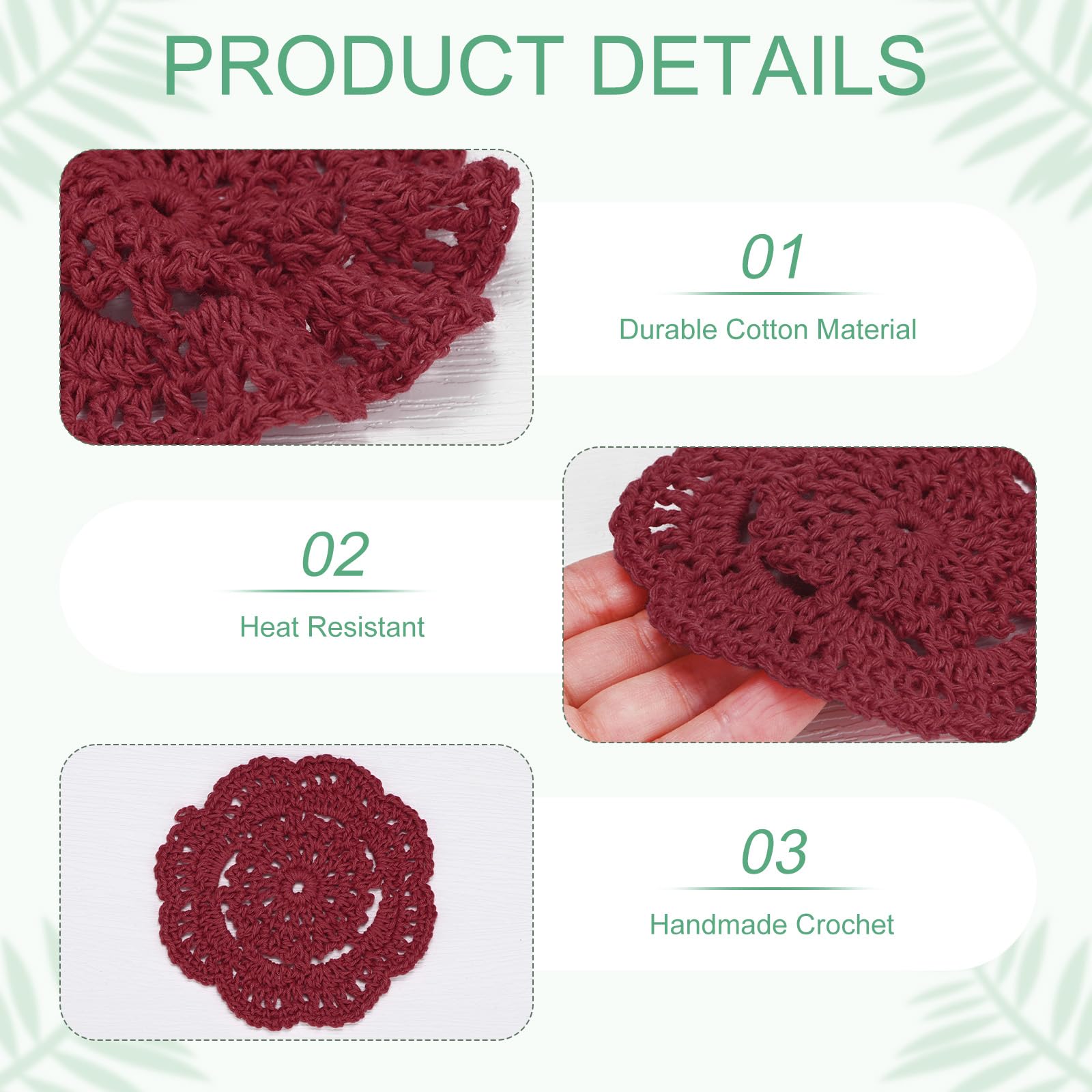 M METERXITY 8-Pack Handmade Crochet Coasters - Image 2