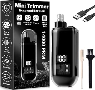 Ear and Nose Hair Trimmer, Portable Digital Display Nose Clipper, Painless Eyebrow Facial Hair Shaver, Rechargeable Trimmer, Waterproof Dual Edge Blades Clipper for Easy Cleansing (Black)
