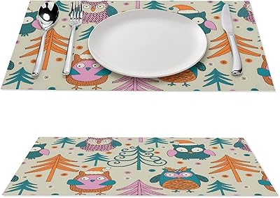 Amazon ランチョンマット 4枚セット プレースマット かわいい フクロウ テーブルマット 西洋料理マット コーヒーマット Pvc製 耐油性断熱 耐える 滑り止め 簡単 洗える 飾り 雰囲気 レストラン用 パーティー用 おしゃれ ランチョンマット オンライン通販