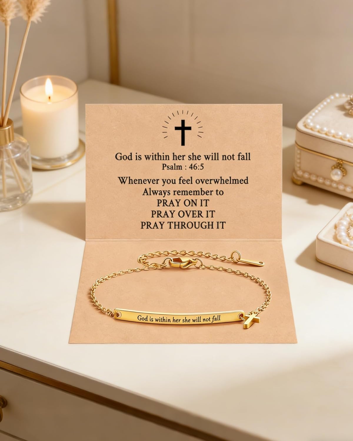 Bible Verse Bracelet for Women Christian Gold Bible Verse Cross Charm Bracelet God Is Within Her She Will Not Fall Cross Brace-let Encouragement Inspirational Faith Jewelry Gifts for Her - Image 5