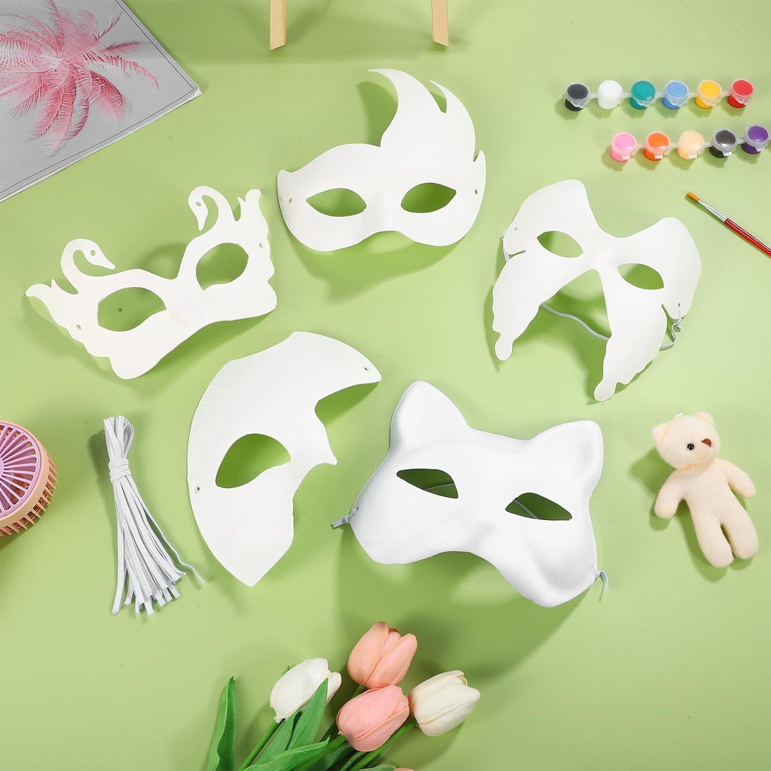 NUOBESTY White Blank Masquerade Mask for Women Diy Paintable Earl Butterfly Cat Paper Face Mask for Cosplay Mardi Gras Dance Halloween Party Craft 15pcs