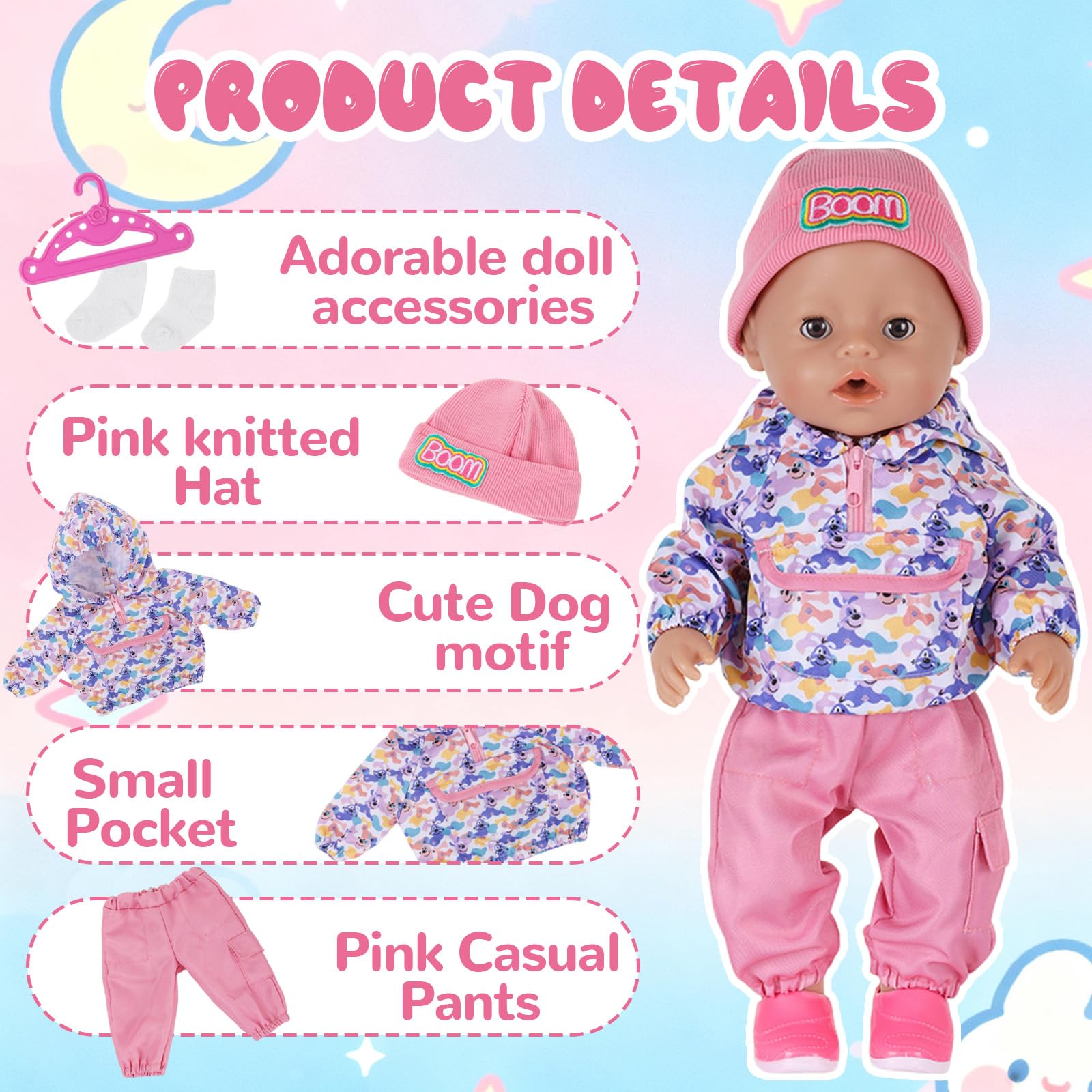 Doll Clothes for 14-18 Inch Baby Doll, Baby Doll Accessories for 35-45cm Dolls - Image 2