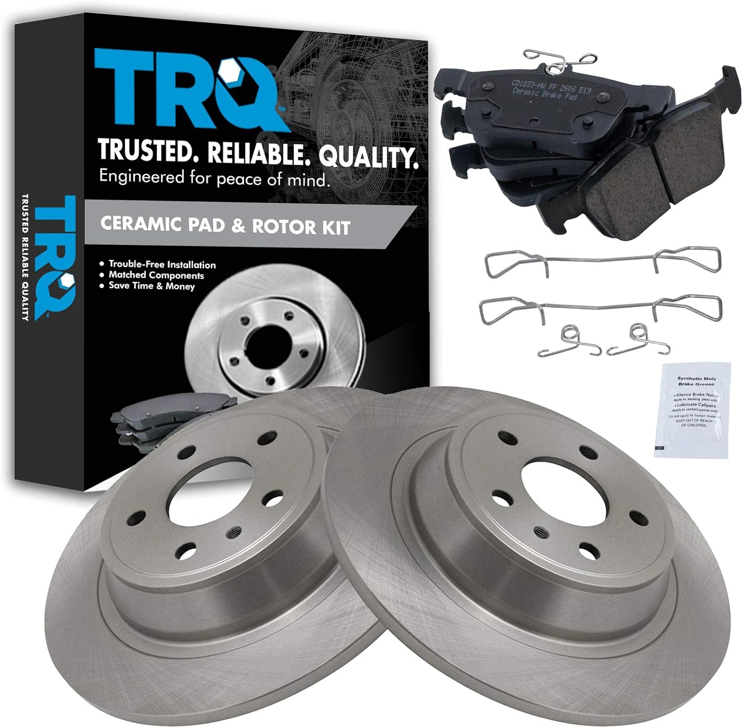 TRQ Rear Brake Pad and Rotor Set for Ford Fusion/MKZ