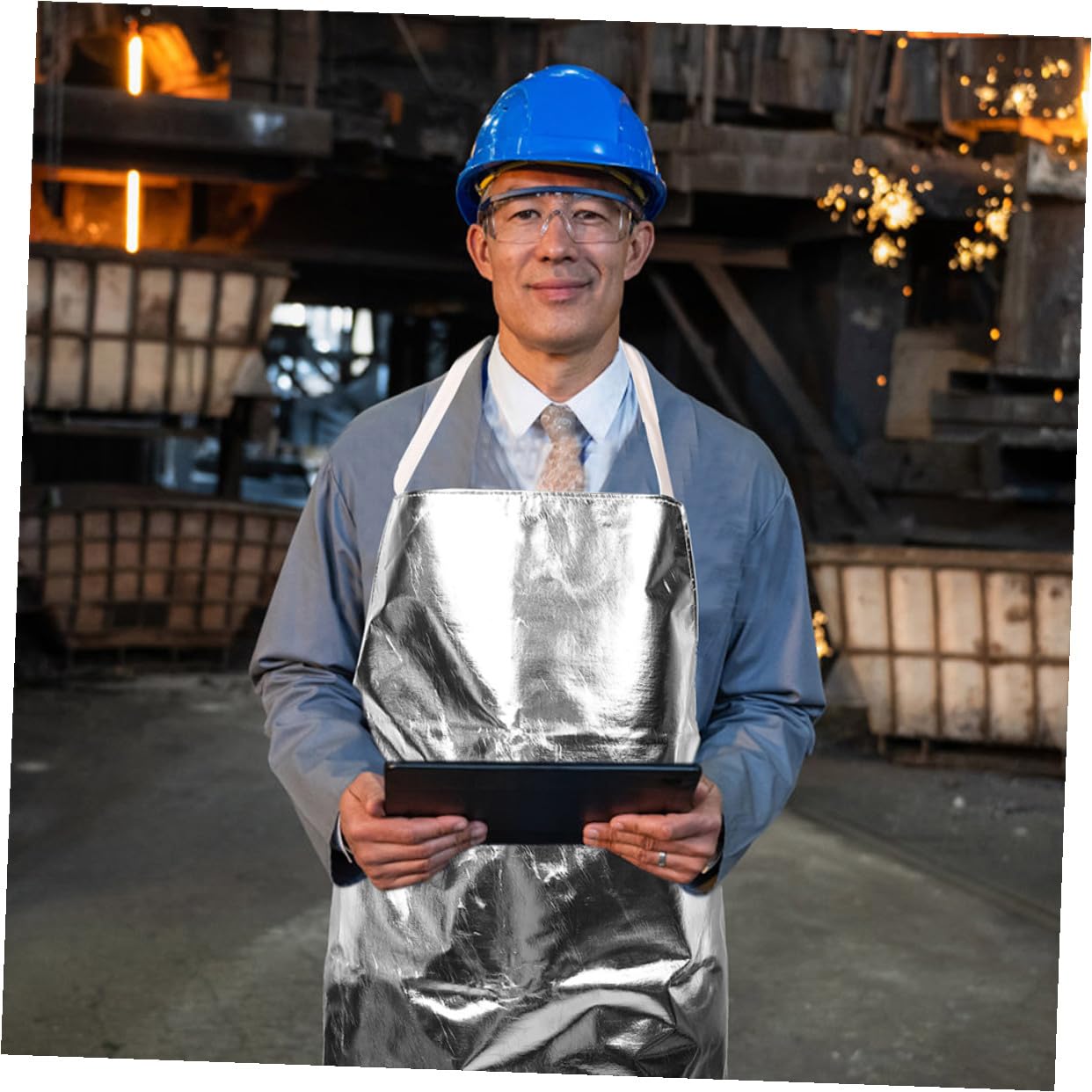 Hitzebeständige Aluminiumfolie Schweißschürze mit Verstellbaren Trägern Feuerfeste Arbeitsschürze für Schwere Industrieanwendungen Hitzebeständige Kochschürze für Herren Leichter