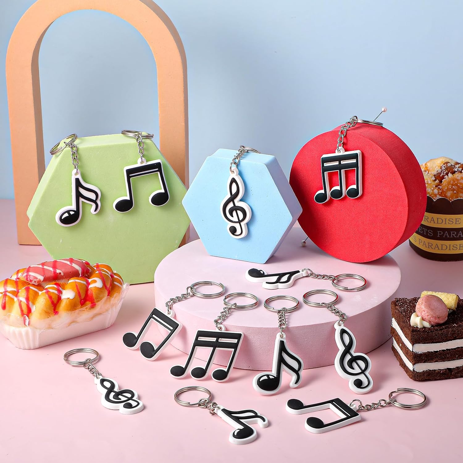 80 Pcs Music Party Favors Keychain Gift for Music Lover Kid, Musical Note Themed Keychain Bulk, Welcome Back to School Musical Note Keychains Party Favors Clef Key Ring Trinket Keyfob - 4 Styles