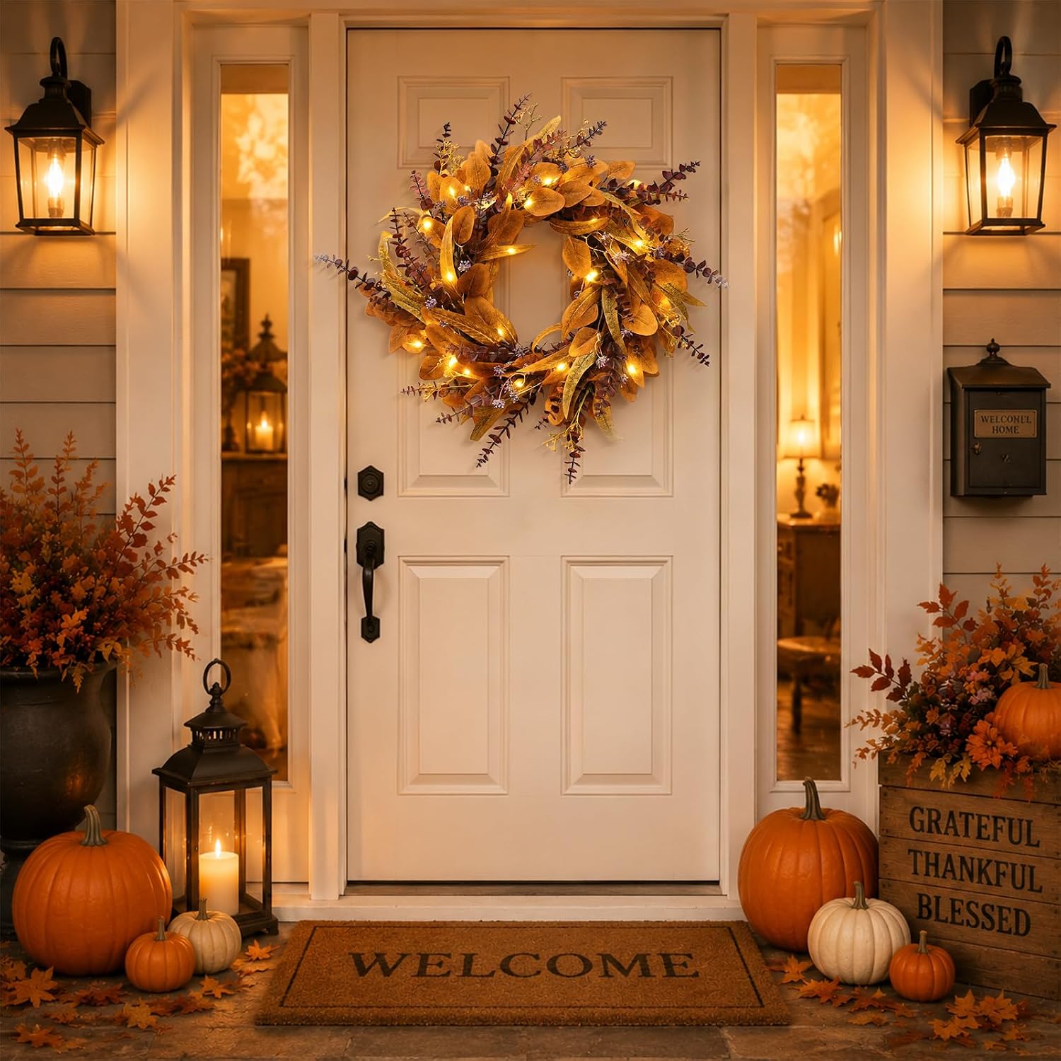 26'' Eucalyptus Wreath for Front Door - Fall Wreath Outdoor for Porch, Window,Farmhouse,Home,Holiday,Autumn or Thanksgiving Decoration