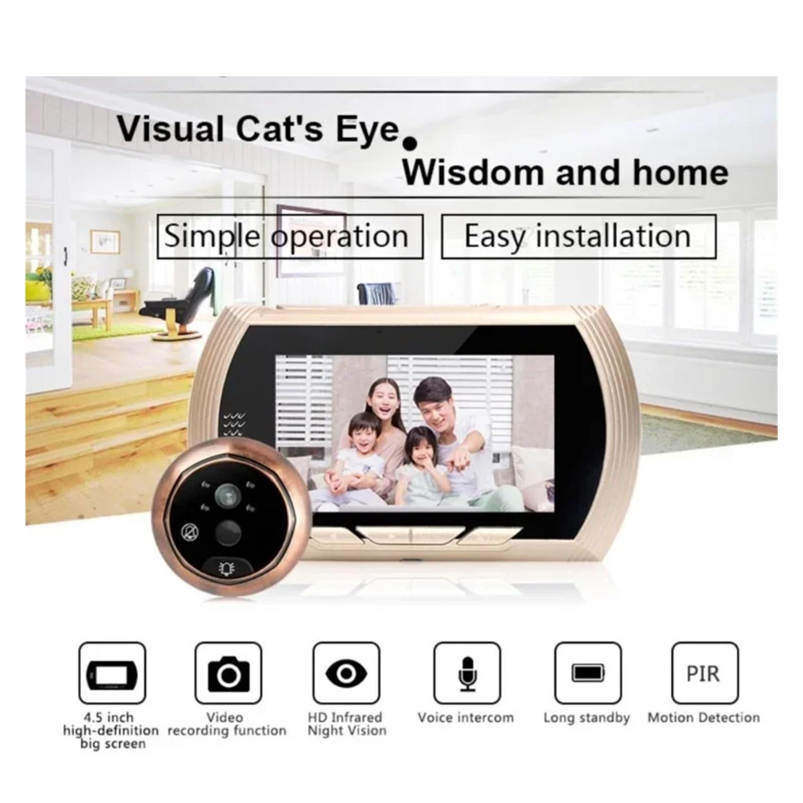 Visionneuse de porte numérique intelligente de 4.5 pouces, caméra(Silver)