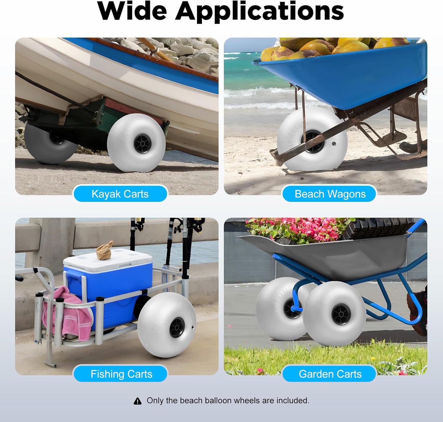 16" Beach Balloon Wheel, 2Pcs Inflatable Beach Wheels Replacement Big Sand Tires for Kayak Dolly Canoe Cart, 26mm/1.02inch Hole Diameter, 176lbs Max Load