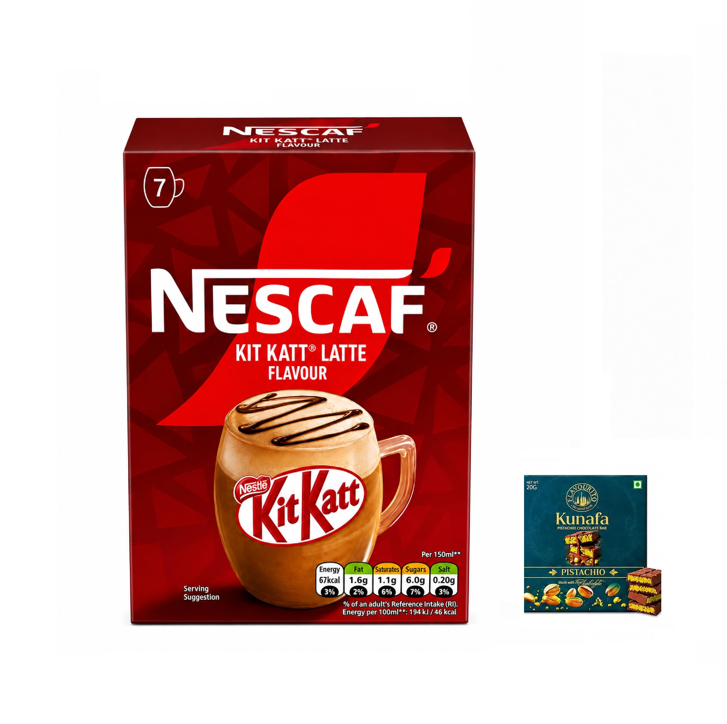 Nescaf Kit Katt Latte Flavour Instant Coffee, 7 Sachets 140g With Free Flavourito Kunafa Pistachio Chocolate Bar, 20g By Decadent Foods (Imported UK)-picture-22