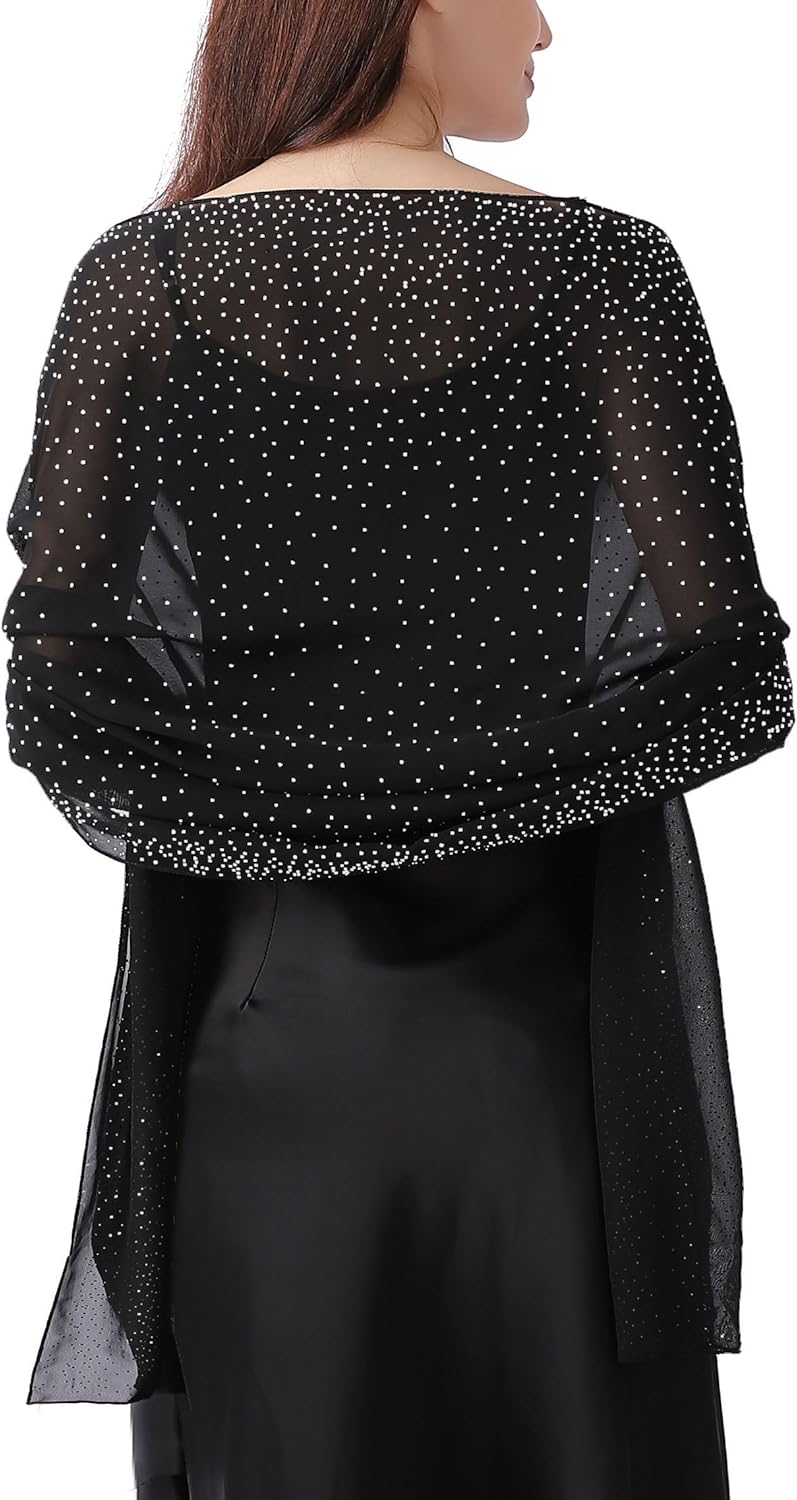 Women Shawls and Wraps for Evening Dresses, Sparkly Rhinestone Sheer Chiffon Scarf Shawls, Formal Dress Cover