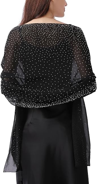 Women Shawls and Wraps for Evening Dresses, Sparkly Rhinestone Sheer Chiffon Scarf Shawls, Formal Dress Cover