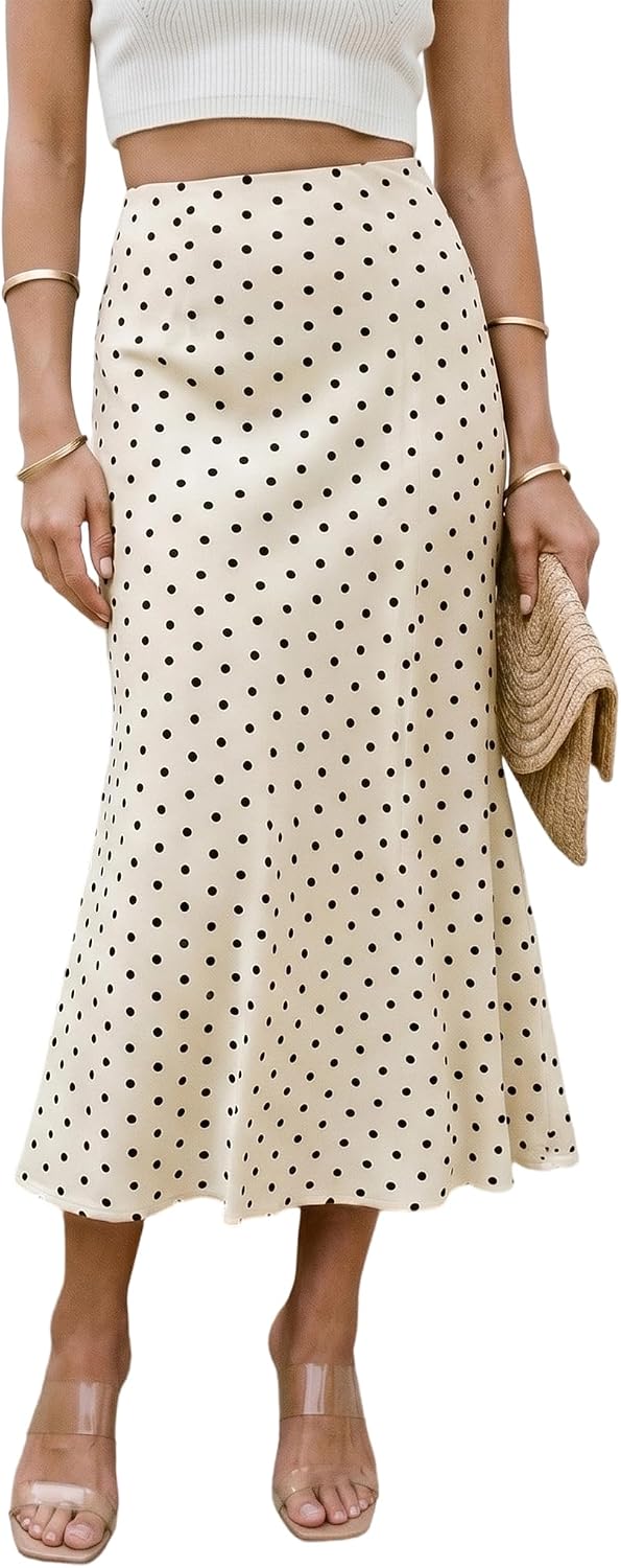 Womens Midi Skirt Y2k Satin Flowy Elastic High Waisted A Line Long Skirts Trendy Clothes