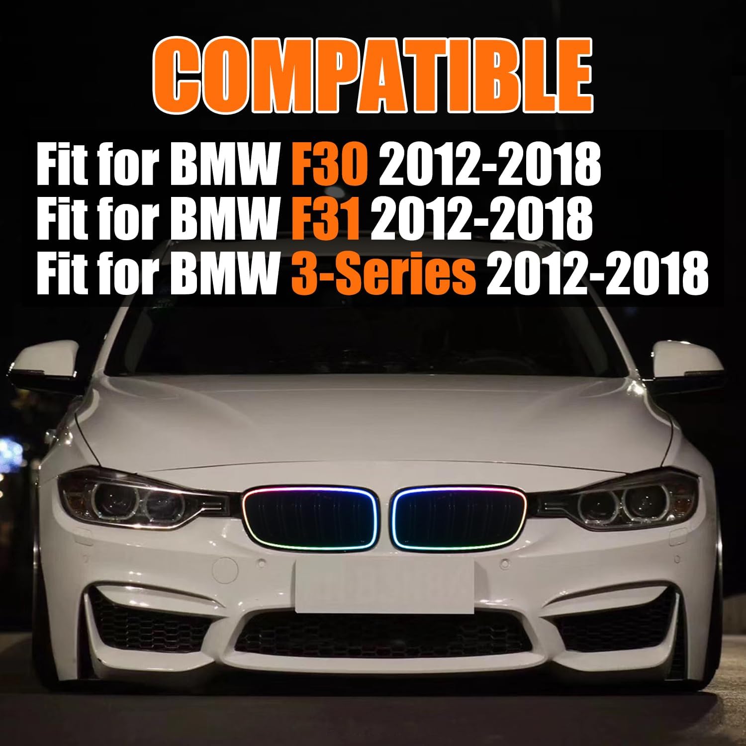 F30 Grill for 2012-2018 BMW F30 F31 320i 328i 328d 330e 330i 335i 340i 3-Series Grille Light Accessories with RGB DRL Light (RGB Front Grille Light)