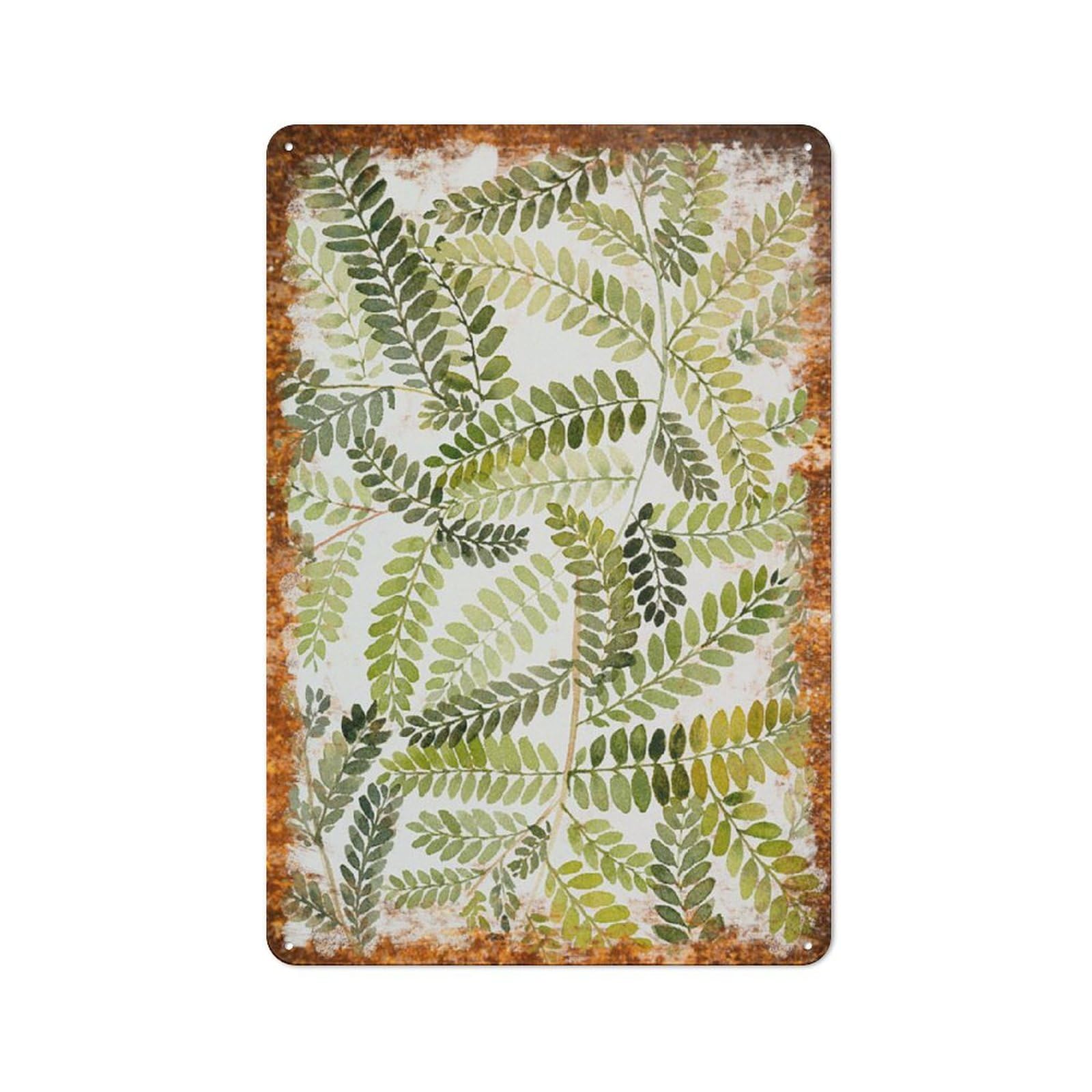 peiyeety Metal Tin Sign Fern Watercolor Pattern Vintage Rustic Wall Art Kitchen Bathroom Bedroom Living Room Cafe Farmhouse Entryway Office Garage Home Bar Laundry Room Porch Patio 8x12 Inch