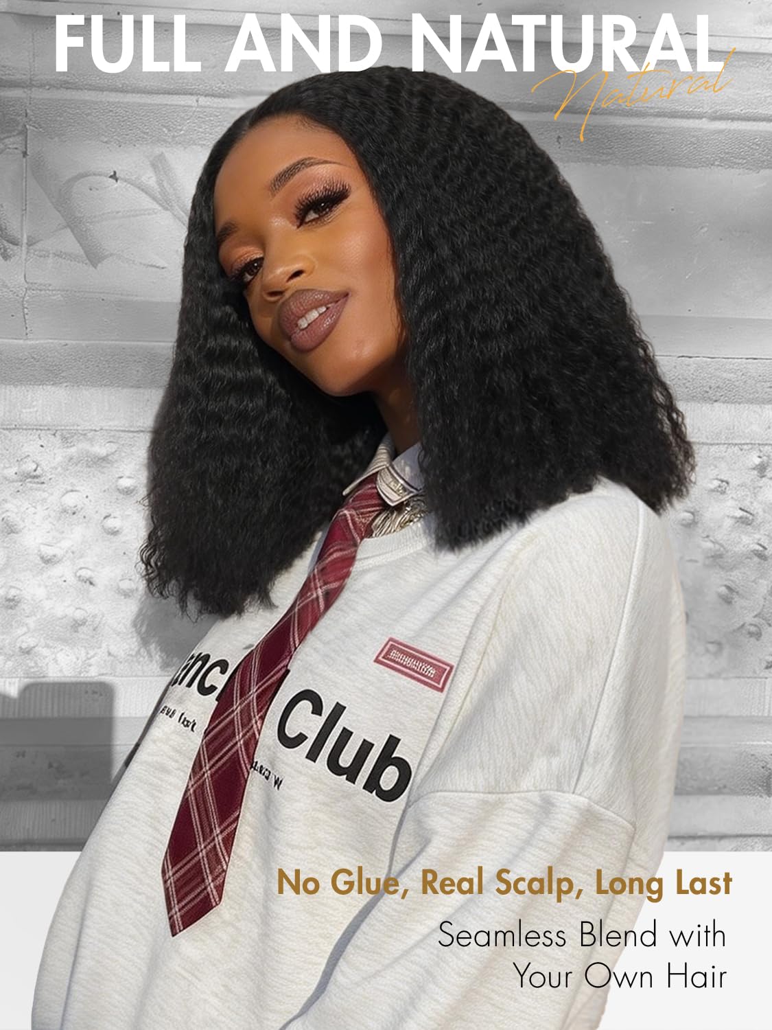 16 Inch Black V Part Half Kinky Straight Layered Wigs Density Upgrade Glueless Clip In Kinky U Part Wig for Women Daily Party Use