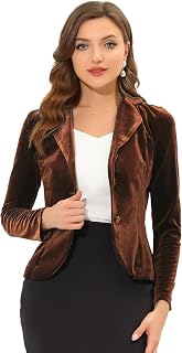 Allegra K Damen Blazer mit gekerbtem Revers und langen Ärmeln, für Büro, Business, Samt