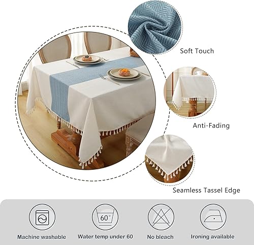 Miniatura 4 de Laolitou - Mantel rústico de lino de algodón, para mesas rectangulares de 6 pies, impermeable, lavable, con borlas, rectangularalargado, 55 x 86