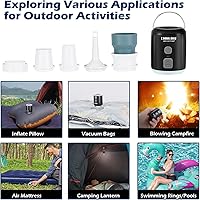 Vista 2 de CAMULAND Mini bomba de aire con diseño magnético, linterna de campamento, bomba eléctrica para inflables con batería de 1400 mAh recargable