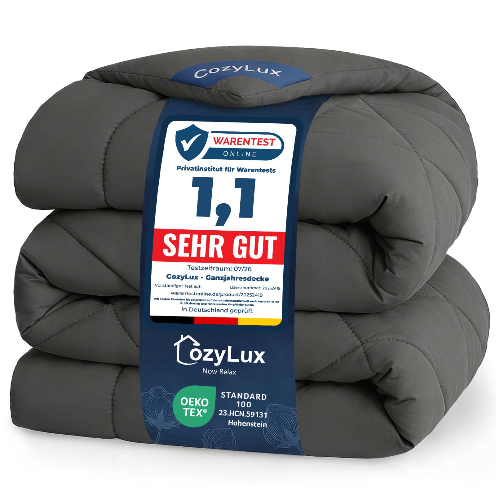 CozyLux Bettdecke 240x260 cm Grau für 4 Jahreszeiten