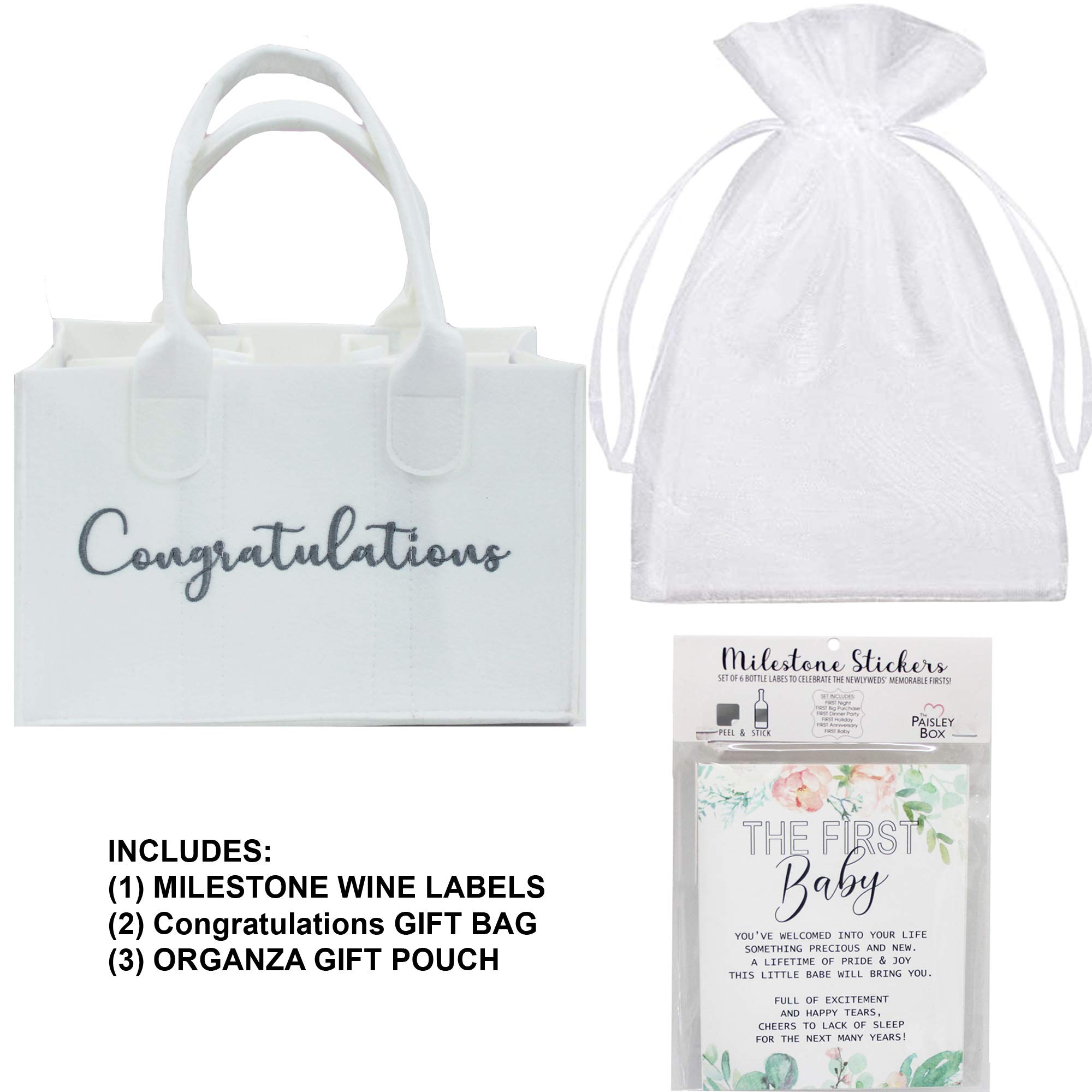 Milestone Wine Labels and Gift Bag: 6 Bottle Congratulations Wedding Wine Crate with Wedding Milestone Stickers (Wine Labels and Case)