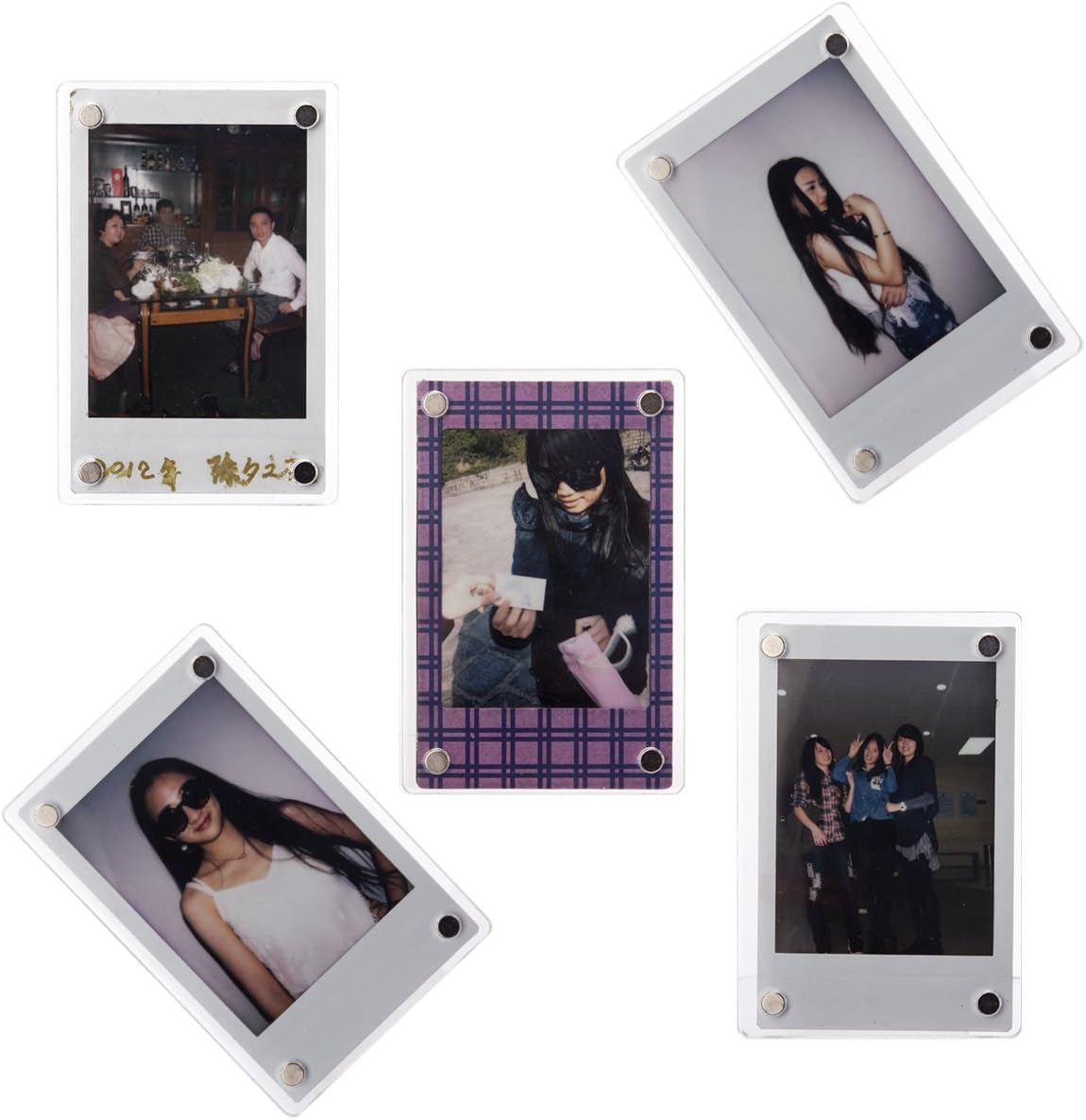 [Fujifilm Instax Mini Photo Frame Series] Woodmin Customized 3-inch Clear Acrylic Fridge Magnet Frame for Fujifilm Instax Mini Film Pictures, Cards and Memos (5 pcs)