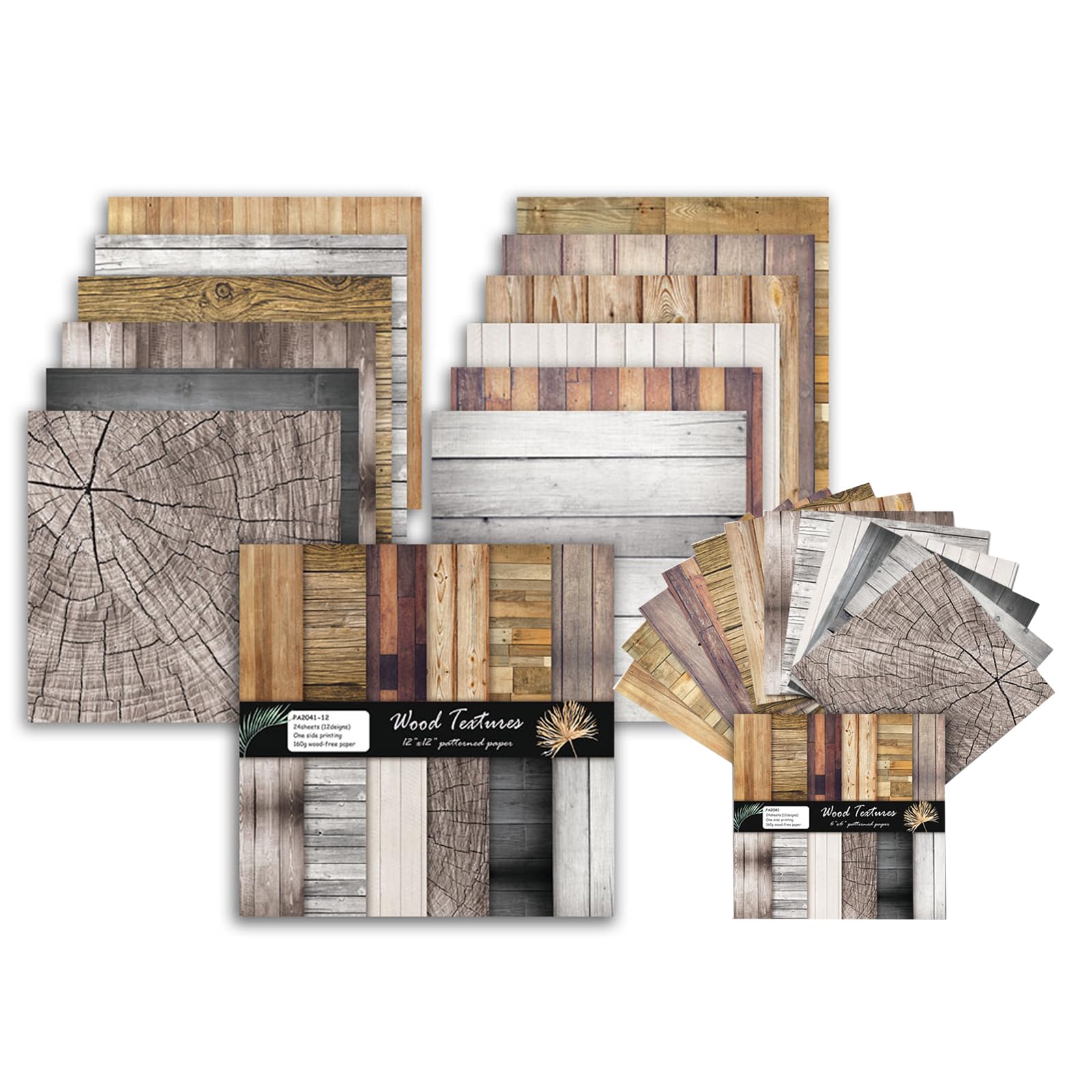 Wood Textures Patterns Scrapbook Paper, 48 Sheets/12 Designs Wooden Floor Craft Paper, Watercolor Card Making Crafting Cardstock, Brown Decorative Journal Scrapbooking Supplies