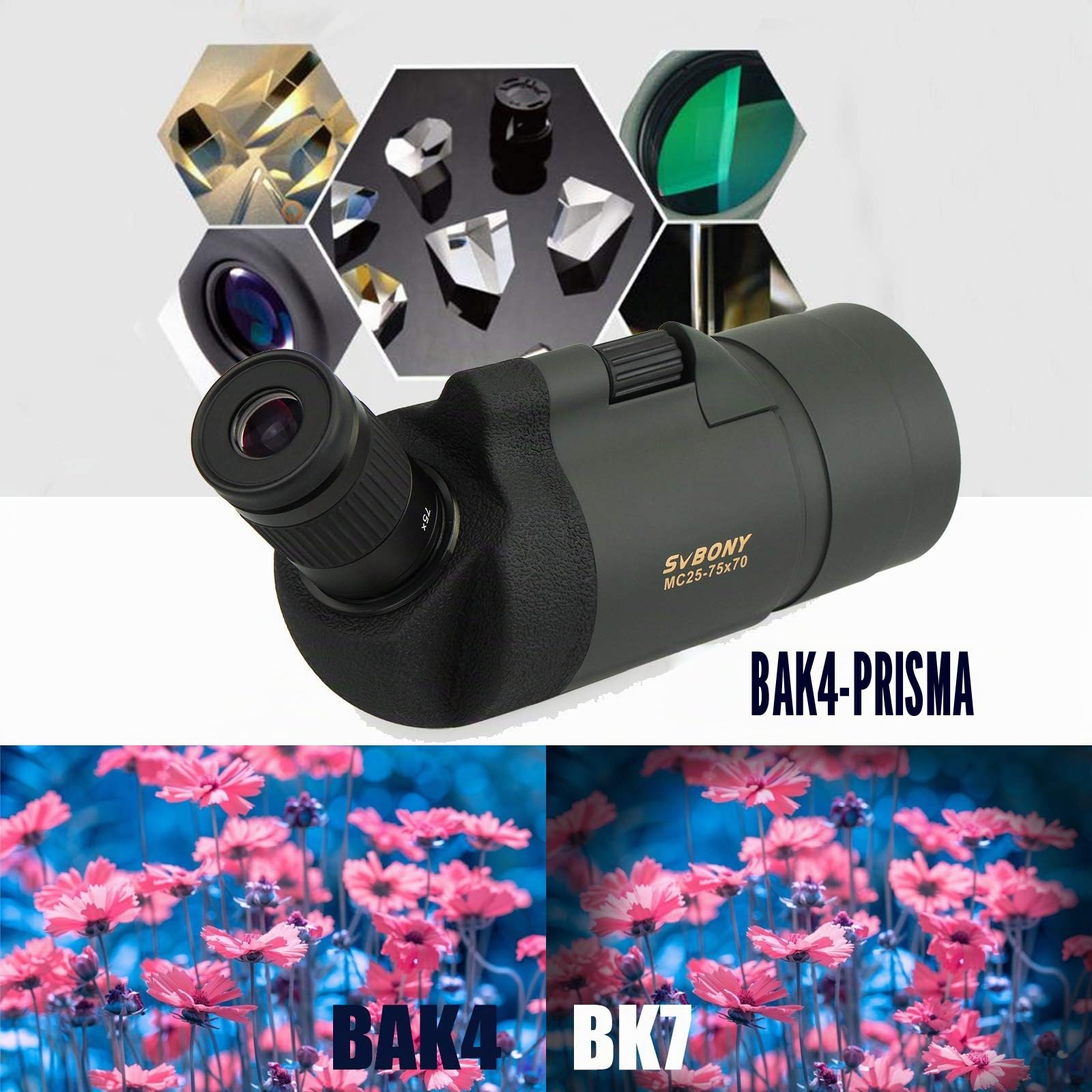 Svbony SV41 Spektiv, 25-75x70 Mak Telescope Monokular, BAK4 Prism FMC Optics Wasserdicht Spektiv mit Stativ für Vogelbeobachtung Sportschützen Wildlife Scenery Mond