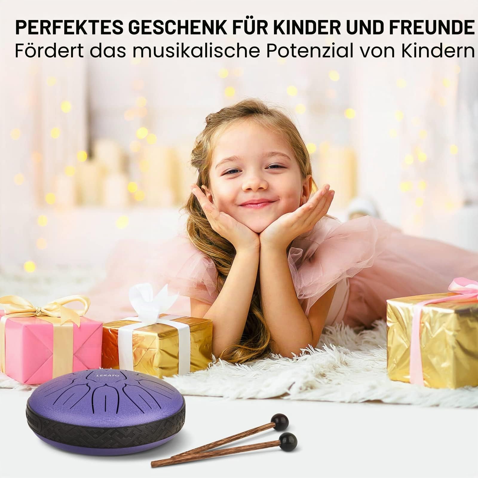 LEKATO Zungentrommel 6 Zoll, Tongue Drum mit 11 Tönen, D-Dur, Legierter Stahl, mit Stoffbeutel, Steel Pan Schlaginstrument für Anfänger, Handpan Drum für Klangheilung Meditation Yoga, Lila