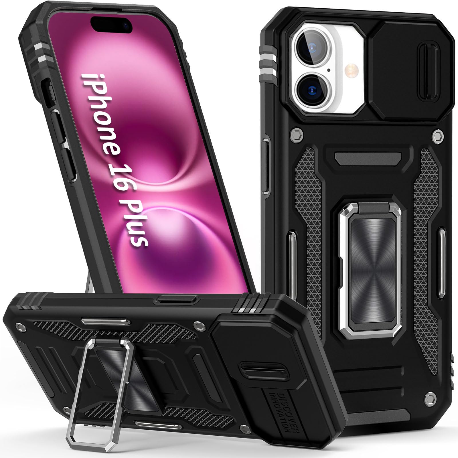 SEFING Case for i Phone 16 Plus Phone Case 16 Plus Case with Camera Cover, with Ring Holder Kickstand, with Magnet Car Mount Function, for iPhone 16
