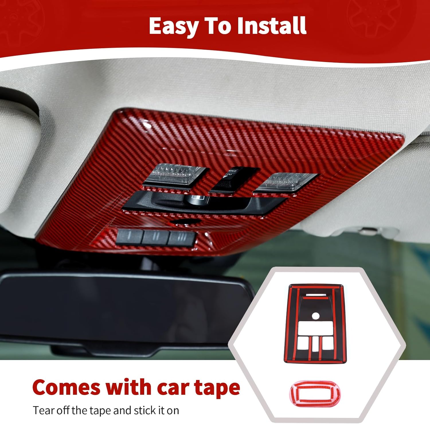 for RAM Overhead Console Dome Light Cover Trim for RAM 1500 2010-2015 Red Carbon Fiber Interior Accessories 2pcs