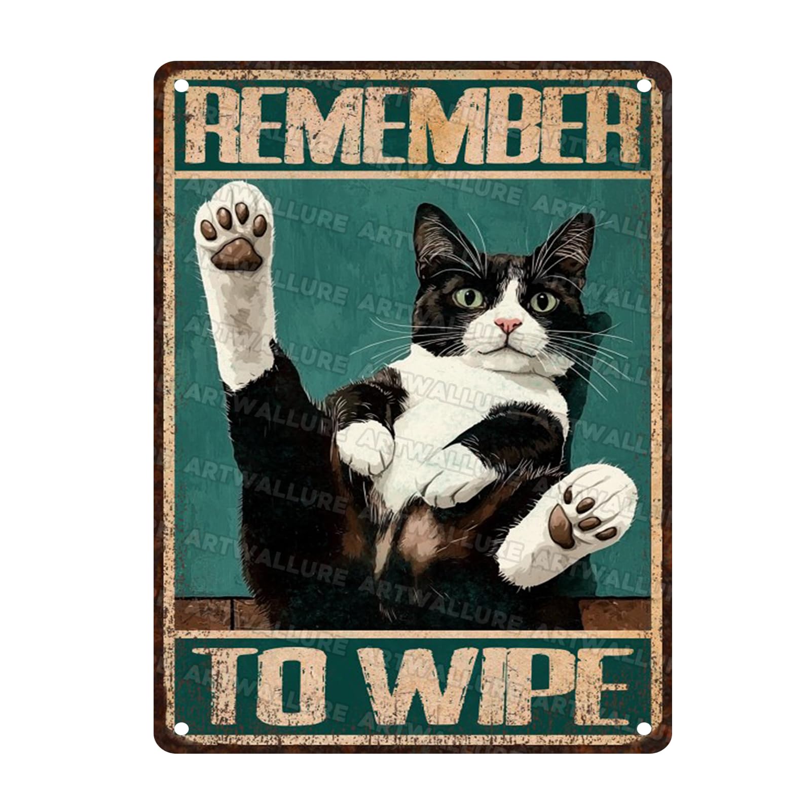 Funny Black Cat Metal Sign Remember To Wipe Vintage Tin Sign for Bathroom Toilet Wall Decor 12x16inch